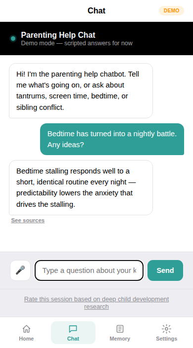 Chat screen of the Parents with Love app